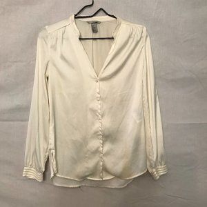 H&M Satin Off-White Long Sleeve Button Up Shirt